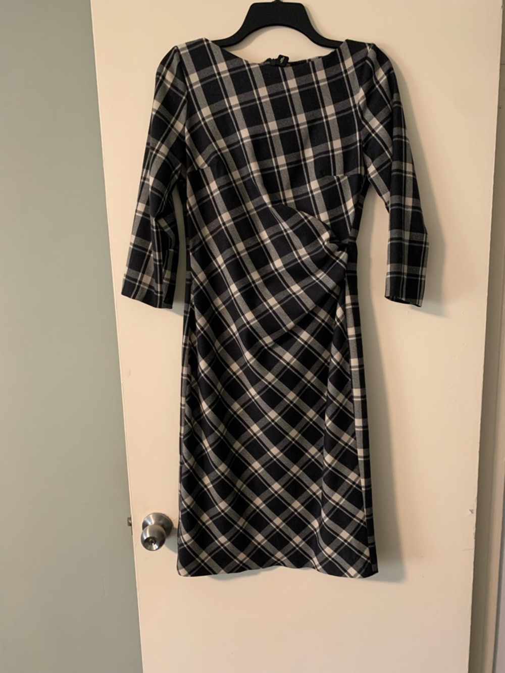 MaxMara Black and Cream Plaid Midi Dress